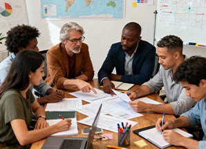 Two people working at a countertop